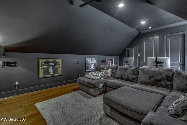 102 Silverleaf Dr, Madison, MS 39110 - cinema room featuring wood finished floors, vaulted ceiling, recessed lighting, and baseboards