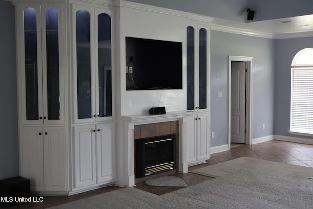 2212 Sampras Blvd, Vancleave, MS 39565 - living area with tile patterned floors, crown molding, and a fireplace