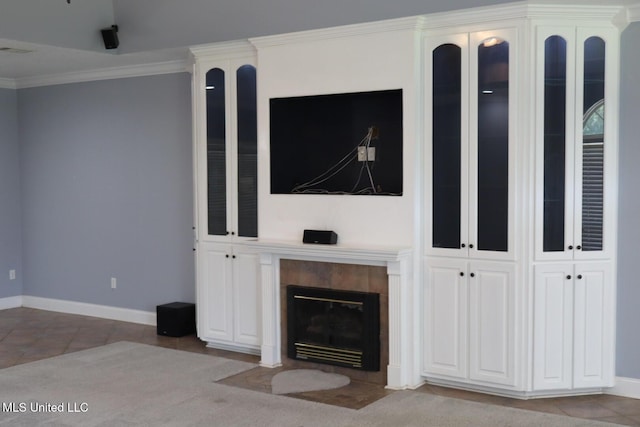 2212 Sampras Blvd, Vancleave, MS 39565 - living area with a tile fireplace, light tile patterned floors, and ornamental molding