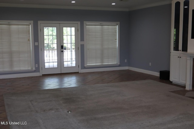 2212 Sampras Blvd, Vancleave, MS 39565 - entryway featuring french doors, recessed lighting, tile patterned floors, ornamental molding, and carpet flooring