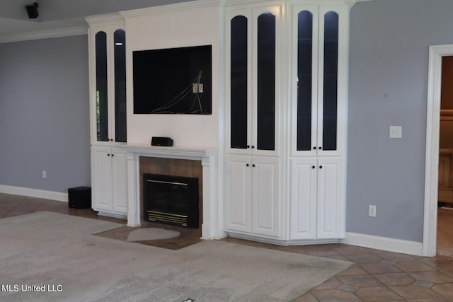 2212 Sampras Blvd, Vancleave, MS 39565 - unfurnished living room with a fireplace, crown molding, and tile patterned floors