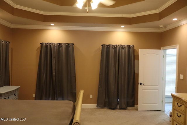 2212 Sampras Blvd, Vancleave, MS 39565 - bedroom with light colored carpet, crown molding, a raised ceiling, and recessed lighting