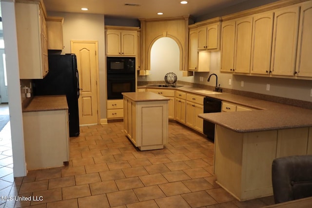 2212 Sampras Blvd, Vancleave, MS 39565 - kitchen with black appliances, recessed lighting, a peninsula, and a kitchen island