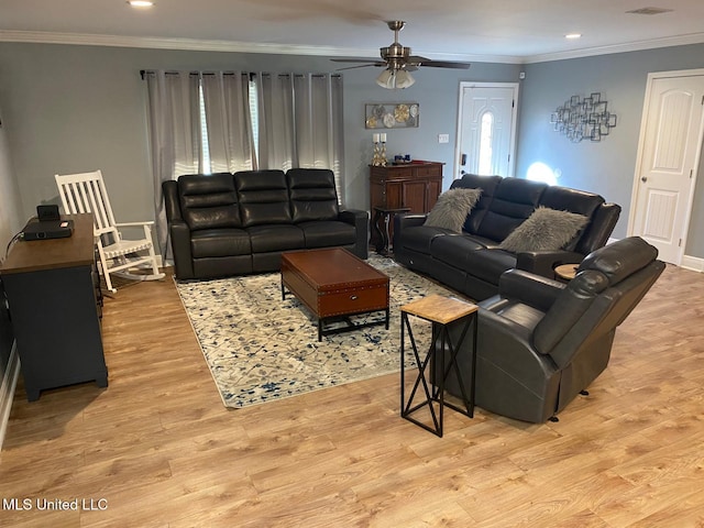506 Loposser Ave, Gulfport, MS 39507 - living room with ornamental molding, ceiling fan, recessed lighting, and light wood-style flooring