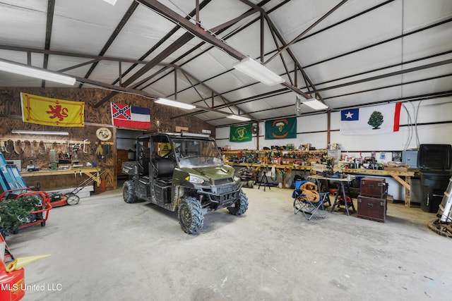 garage featuring a workshop area