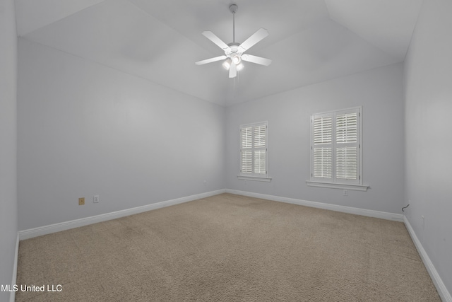 725 Old Savannah Dr, Long Beach, MS 39560 - empty room with light carpet, a ceiling fan, baseboards, and lofted ceiling