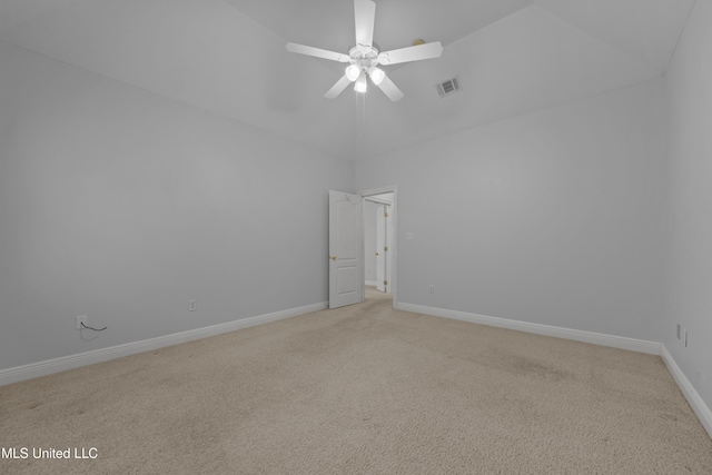 725 Old Savannah Dr, Long Beach, MS 39560 - spare room featuring light colored carpet, ceiling fan, baseboards, and high vaulted ceiling