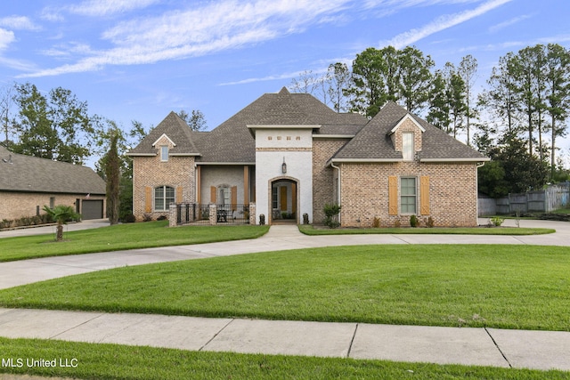 213 Ironwood Plantation Blvd, Madison, MS 39110 - french country inspired facade featuring brick siding, a shingled roof, and a front yard