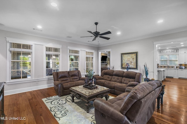 213 Ironwood Plantation Blvd, Madison, MS 39110 - living area with recessed lighting, a ceiling fan, crown molding, and wood finished floors