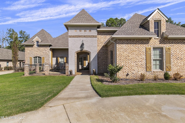 french country home featuring a front yard