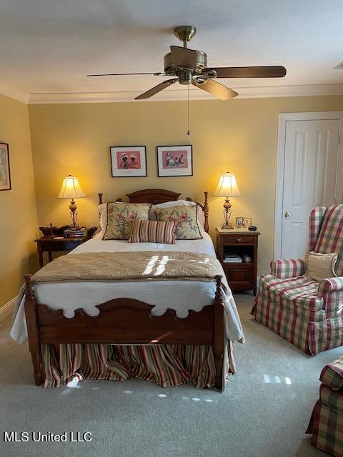 806 Viney Ridge Rd, Clarksdale, MS 38614 - carpeted bedroom featuring ornamental molding and a ceiling fan