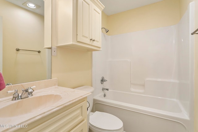 full bathroom featuring vanity, toilet, and shower / bathing tub combination