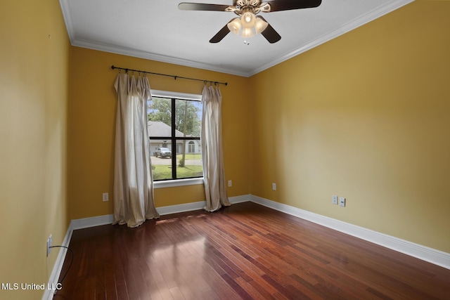 415 Spike Rdg, Canton, MS 39046 - empty room with dark wood-style floors, a ceiling fan, baseboards, and crown molding