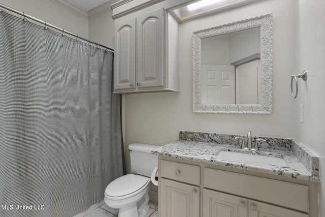 415 Spike Rdg, Canton, MS 39046 - full bathroom with toilet, vanity, ornamental molding, and a shower with shower curtain