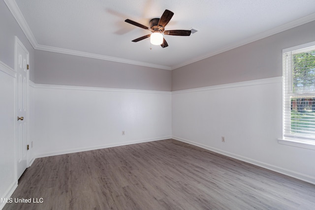 5415 Sollie Cv, Horn Lake, MS 38637 - spare room with baseboards, a ceiling fan, wood finished floors, and crown molding