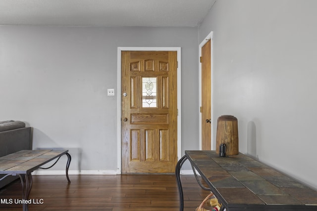 foyer entrance with baseboards and wood finished floors