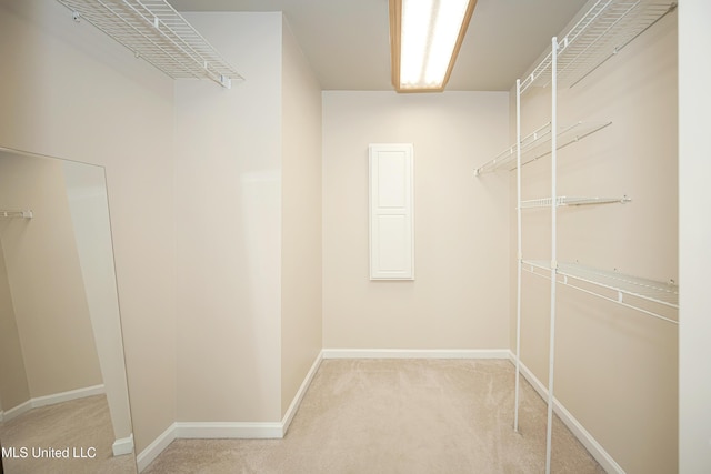 walk in closet featuring carpet flooring