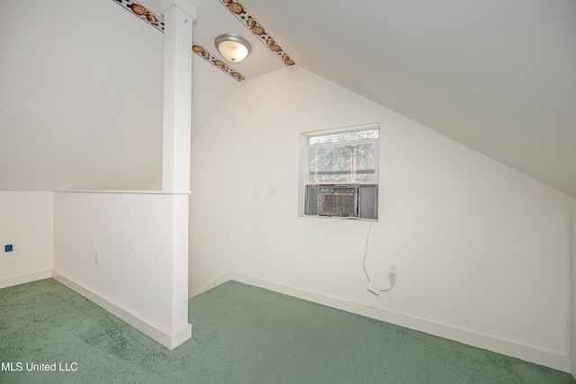 bonus room featuring carpet, cooling unit, and lofted ceiling