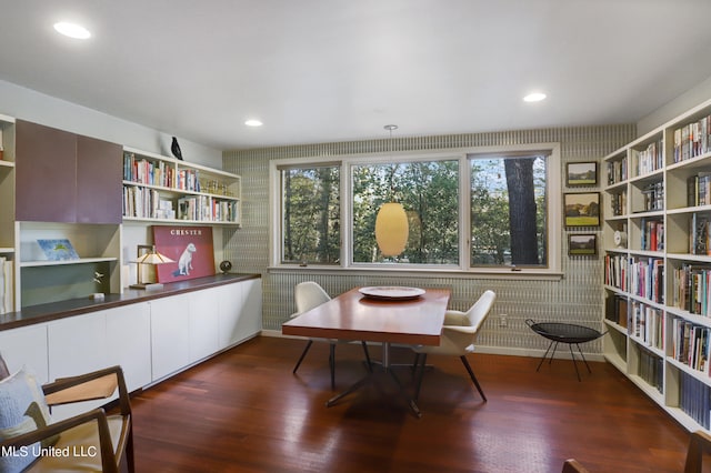 interior space with dark wood-type flooring