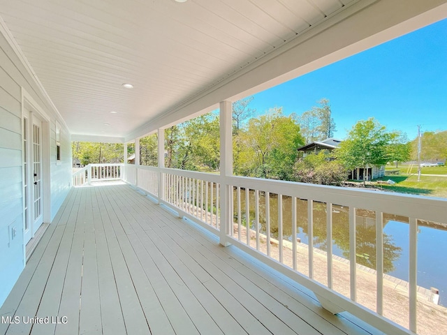 deck with a water view