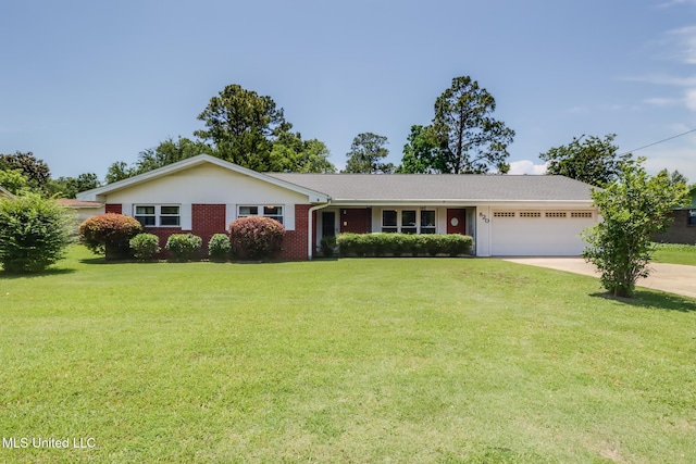 820 Lackland Dr, Biloxi, MS 39532 - ranch-style home with a garage, concrete driveway, a front yard, and brick siding
