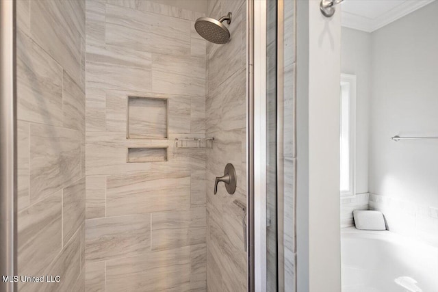 bathroom with shower with separate bathtub