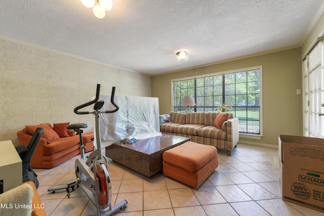524 Champlin St, Gulfport, MS 39507 - exercise area featuring crown molding, a textured ceiling, and light tile patterned floors