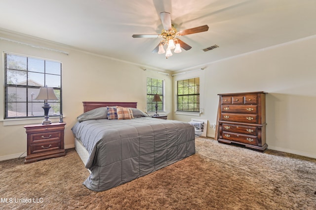 524 Champlin St, Gulfport, MS 39507 - bedroom featuring carpet flooring, ornamental molding, baseboards, and a ceiling fan