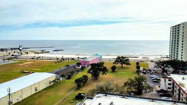 view of water feature with a beach view