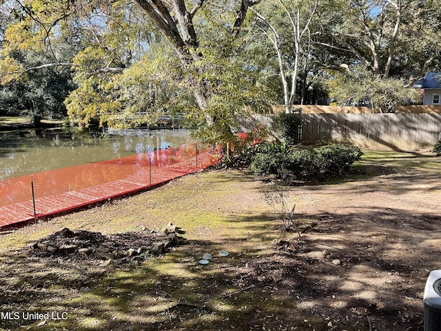 view of yard with a water view