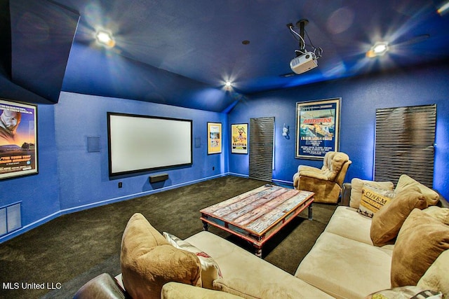 2948 Grove Meadows Dr, Nesbit, MS 38651 - carpeted cinema room featuring vaulted ceiling and baseboards