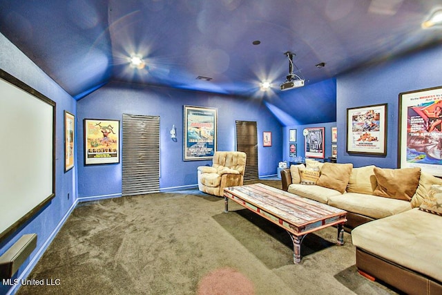 2948 Grove Meadows Dr, Nesbit, MS 38651 - carpeted cinema room featuring lofted ceiling and baseboards