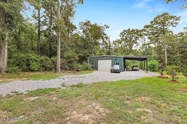 exterior space featuring a lawn and a carport