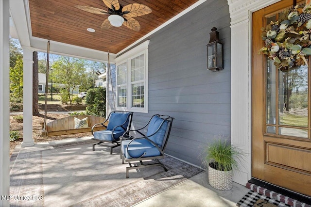 view of patio / terrace featuring a porch and ceiling fan