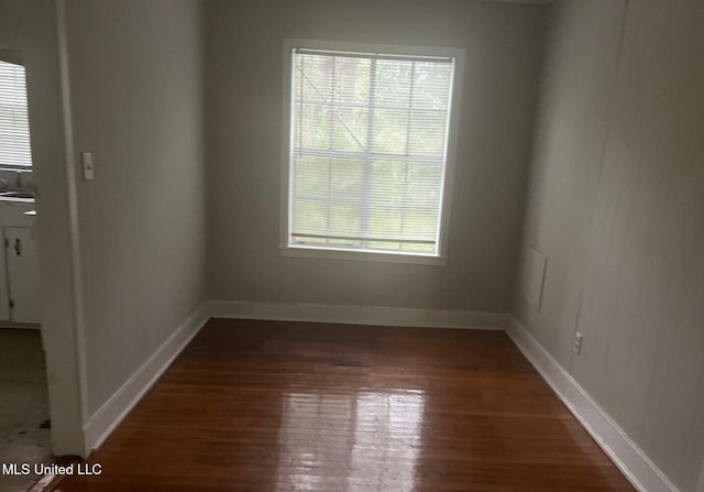 spare room with dark wood-type flooring