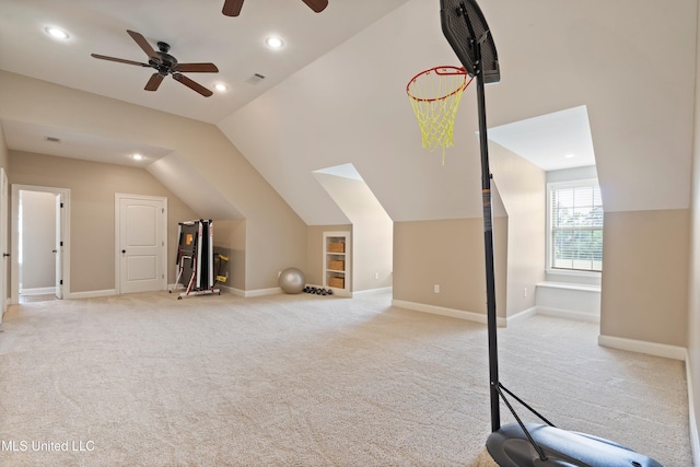 7247 Eastern Rd, Olive Branch, MS 38654 - bonus room with ceiling fan, light colored carpet, lofted ceiling, and recessed lighting