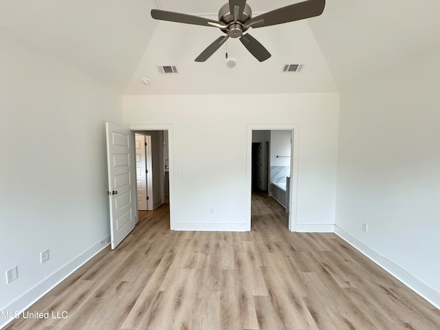 unfurnished bedroom with light wood finished floors, baseboards, and visible vents