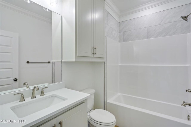 961 Mullican Rd, Florence, MS 39073 - bathroom featuring crown molding, toilet, vanity, and shower / tub combination