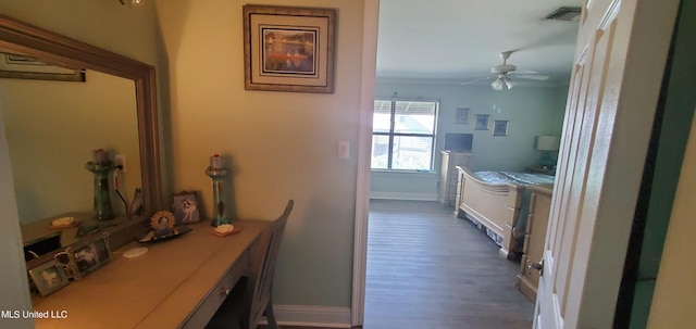 hall featuring dark wood-type flooring