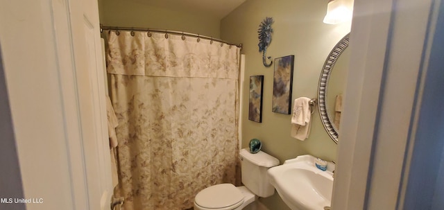 bathroom featuring toilet, a shower with curtain, and sink