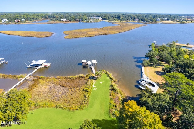 aerial view featuring a water view