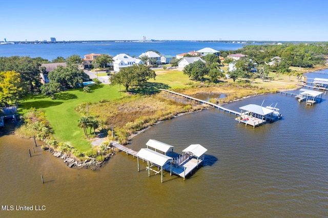 bird's eye view featuring a water view