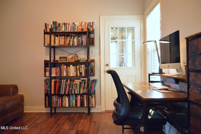 office area featuring dark hardwood / wood-style flooring