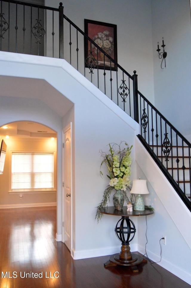 staircase featuring hardwood / wood-style floors