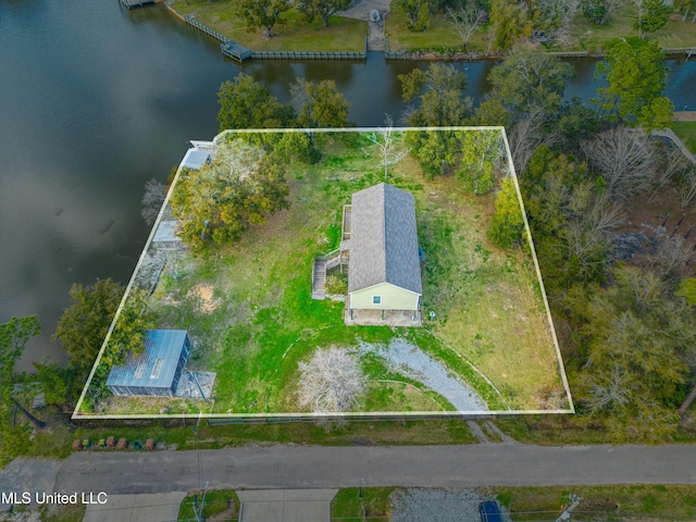 bird's eye view featuring a water view