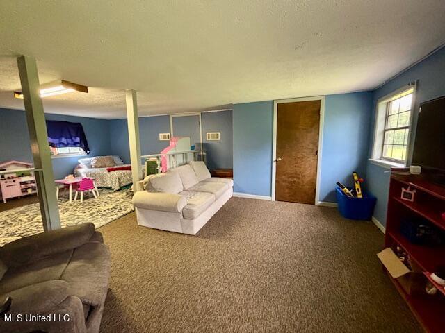 149 Martin Cir, Mendenhall, MS 39114 - carpeted living area featuring baseboards and a textured ceiling
