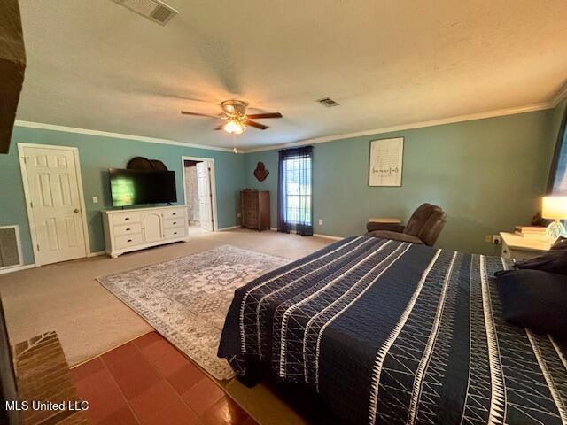 149 Martin Cir, Mendenhall, MS 39114 - carpeted bedroom featuring ornamental molding, baseboards, and ceiling fan