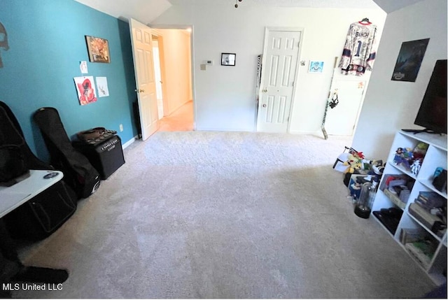 living area featuring carpet flooring