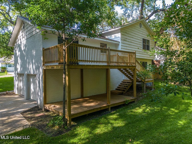 2550 Davidson Rd, Ocean Springs, MS 39564 - rear view of property featuring a wooden deck, a yard, stairs, and brick siding