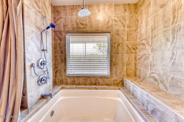 bathroom with shower with separate bathtub